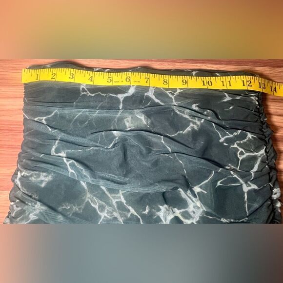 Zara Deep Green Marble Print Mesh Ruched Midi Skirt Size Small - Picture 5 of 7